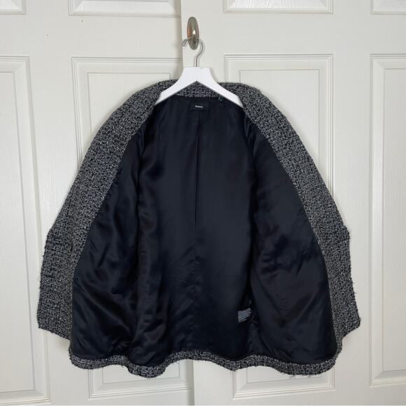 Theory Piazza Noelle Black Tweed Fringe Trim Blazer - Picture 7 of 14